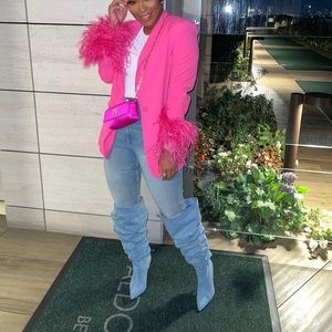 Zara feather trim blazer